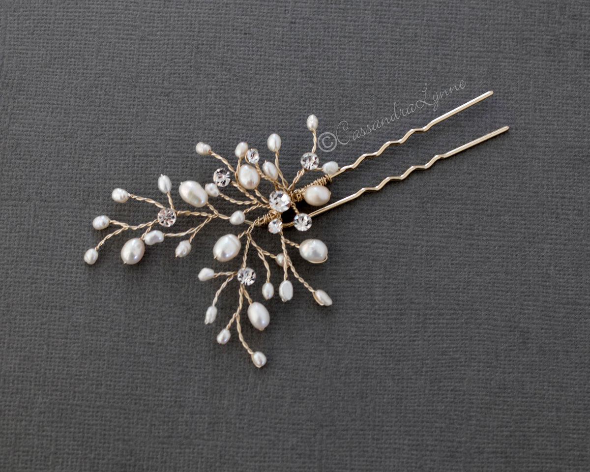 Ivory Pearl and Crystal Bridal Hair Pin - Cassandra Lynne
