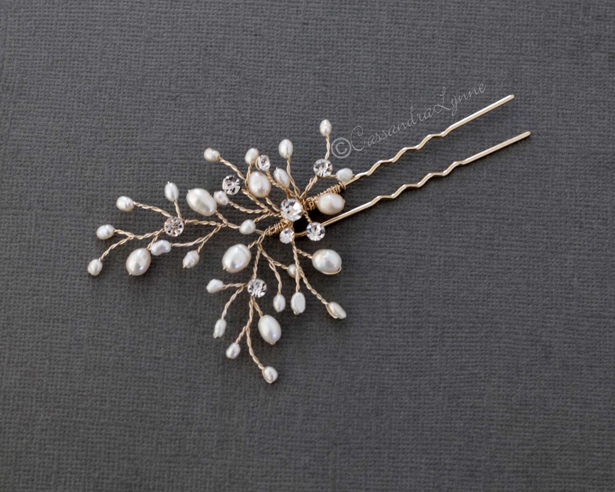 Ivory Pearl and Crystal Bridal Hair Pin