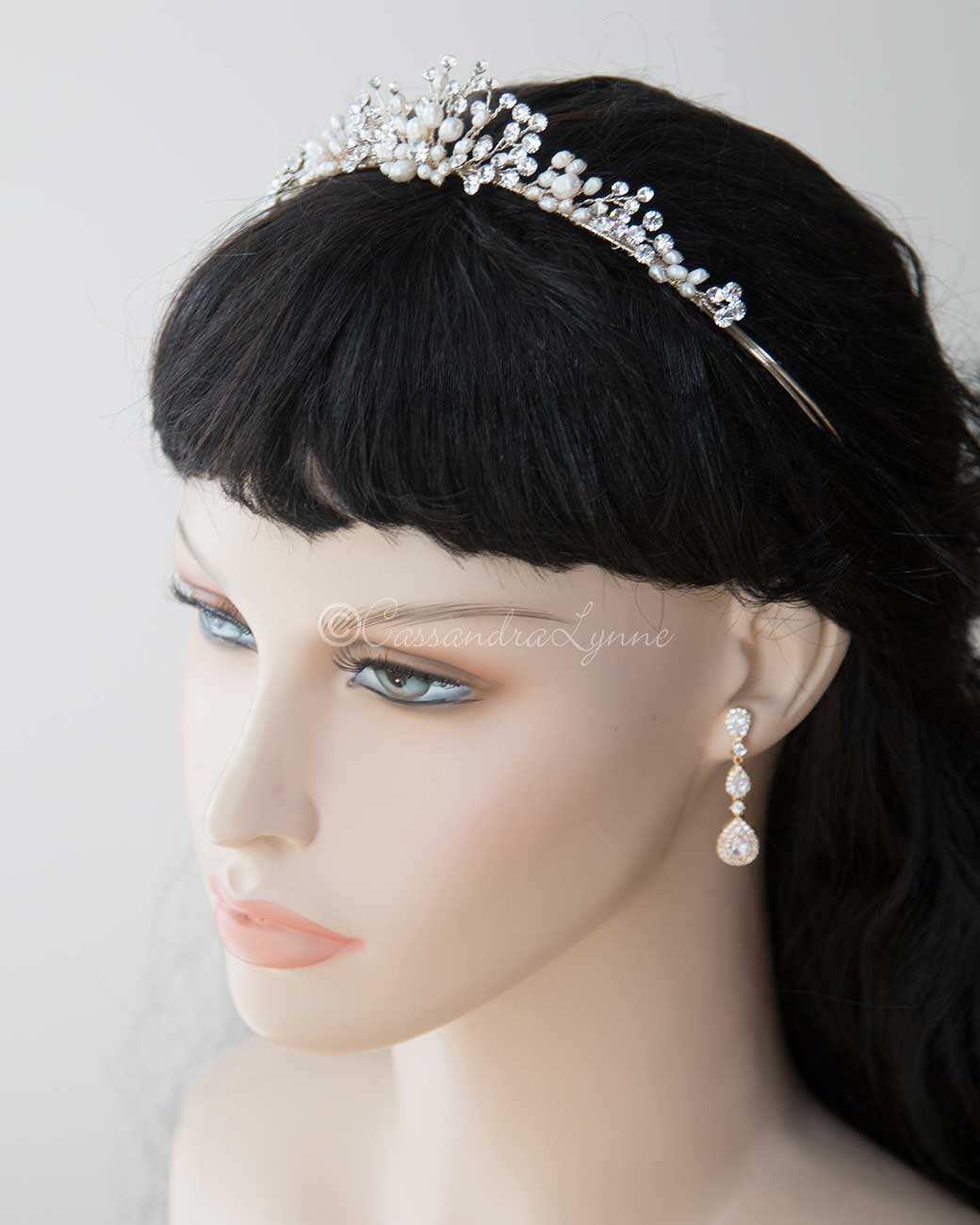 Light Gold Pearl Wedding Tiara - Cassandra Lynne