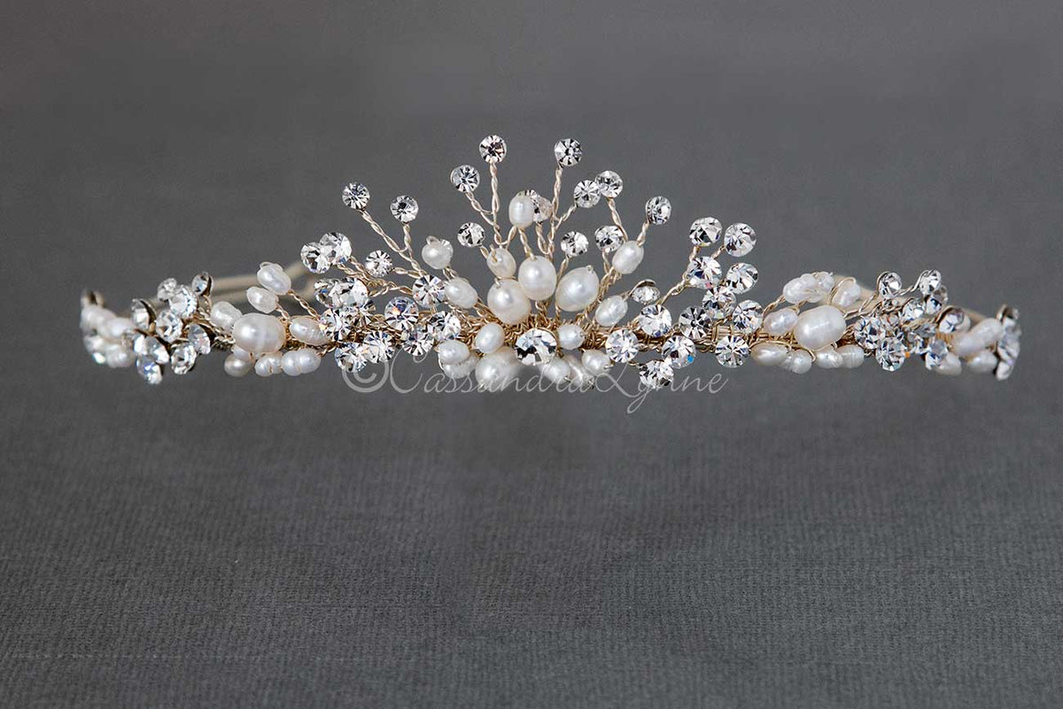 Light Gold Pearl Wedding Tiara - Cassandra Lynne