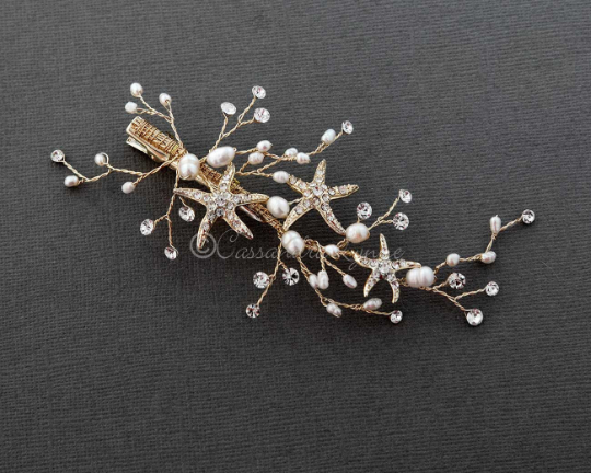 Delicate Starfish Hair Clip with Pearls - Cassandra Lynne