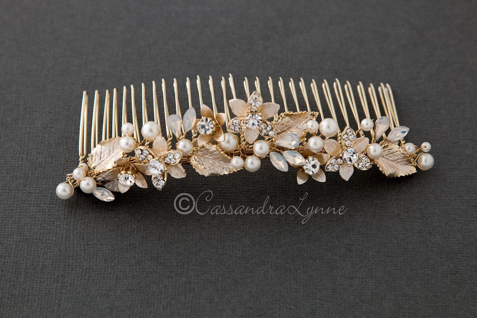 Light Gold Tiara Comb with White Opal Accents - Tiara Comb - Cassandra Lynne