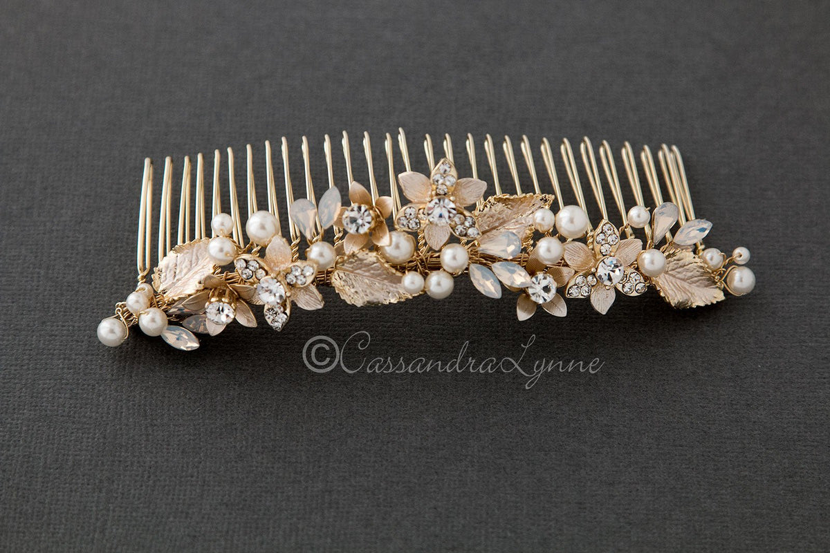 Light Gold Tiara Comb with White Opal Accents - Cassandra Lynne