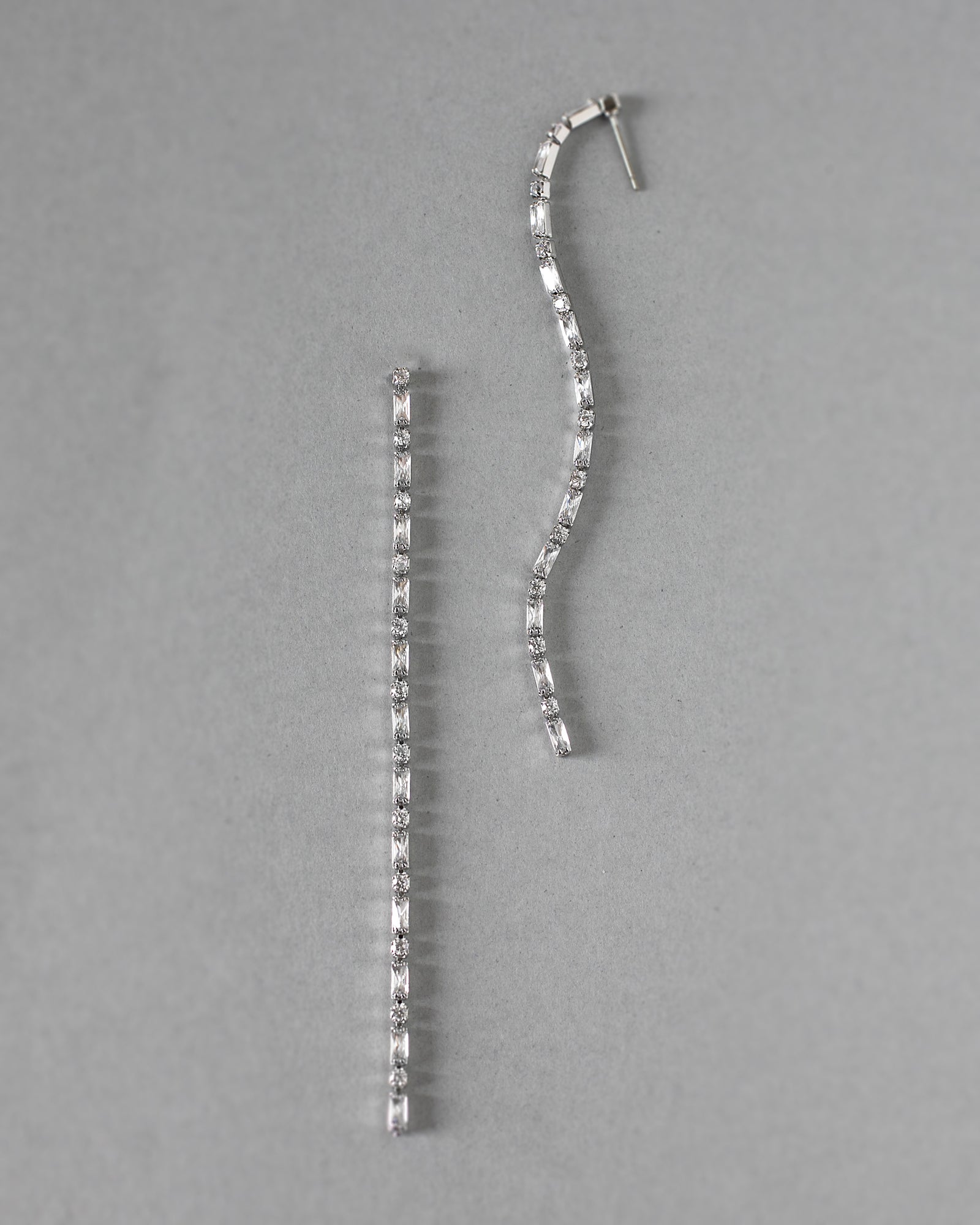 Long Delicate Baguette CZ Wedding Earrings - Cassandra Lynne