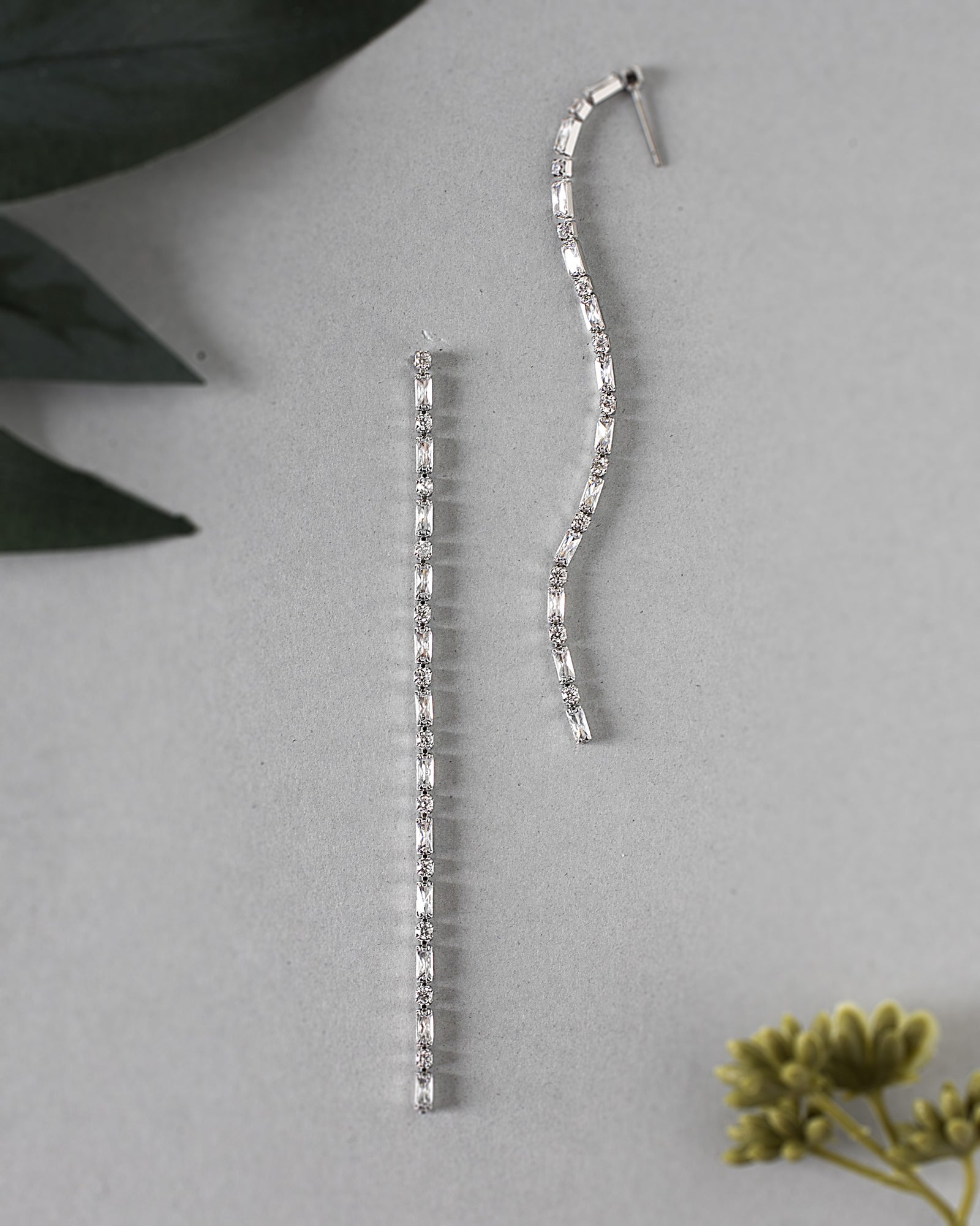 Long Delicate Baguette CZ Wedding Earrings - Cassandra Lynne