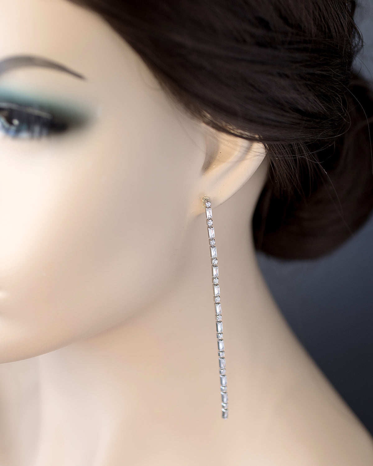 Long Delicate Baguette CZ Wedding Earrings - Cassandra Lynne