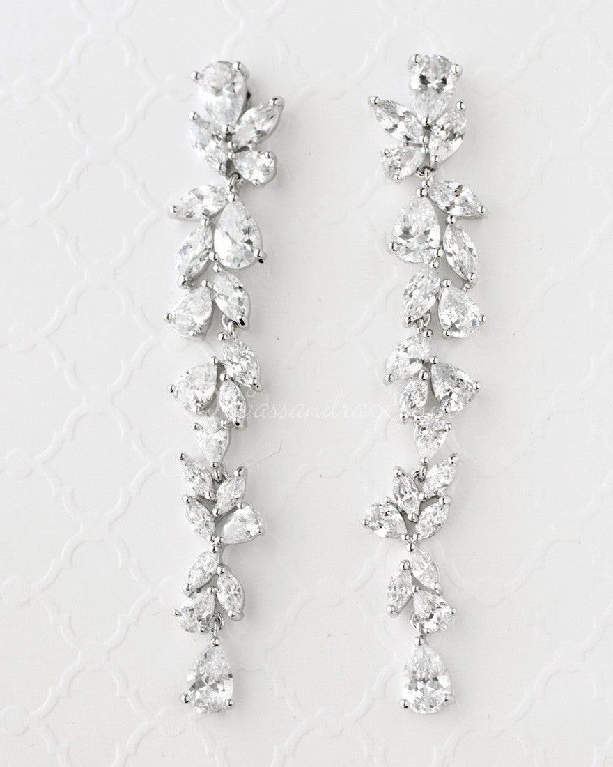 Long Bridal Earrings of Teardrop and Marquise CZ - Earrings - Cassandra Lynne