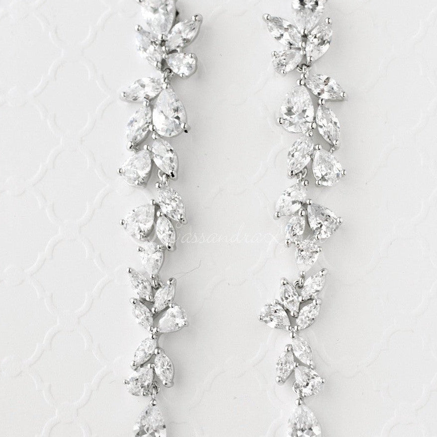 Long Bridal Earrings of Teardrop and Marquise CZ - Earrings - Cassandra Lynne