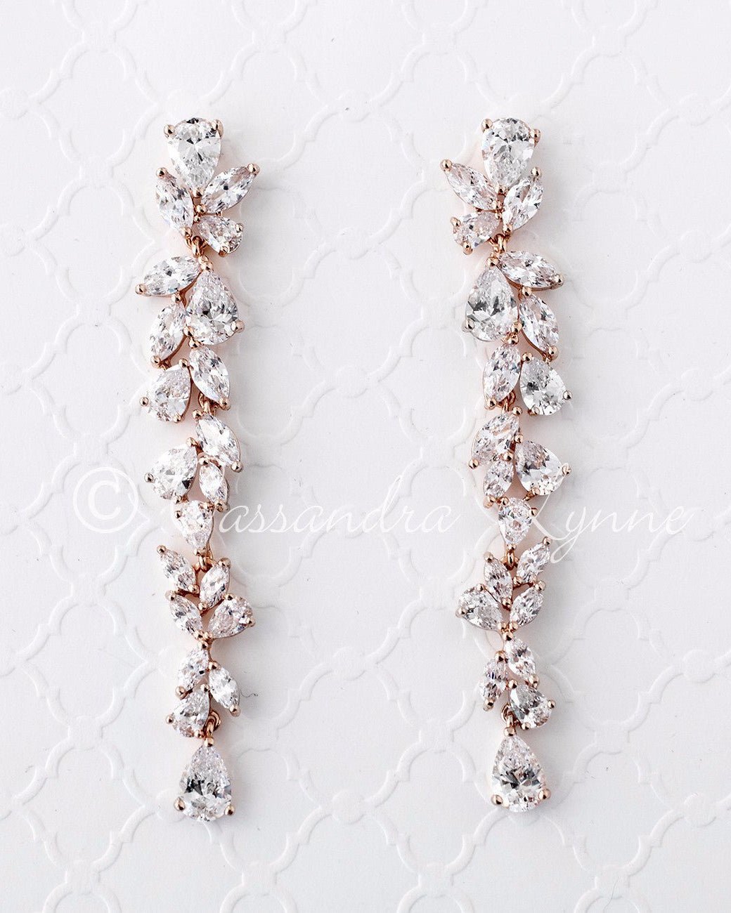 Long Bridal Earrings of Teardrop and Marquise CZ - Earrings - Cassandra Lynne
