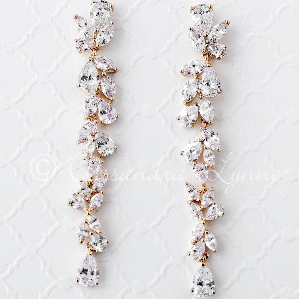 Long Bridal Earrings of Teardrop and Marquise CZ - Earrings - Cassandra Lynne