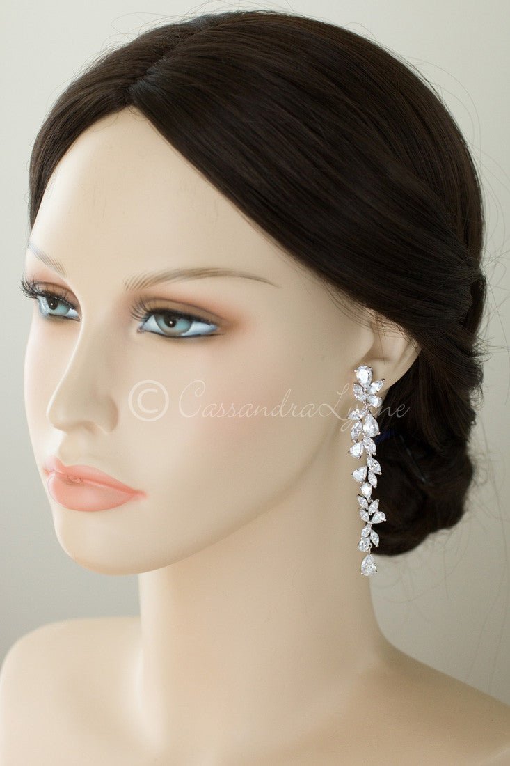 Long Bridal Earrings of Teardrop and Marquise CZ - Earrings - Cassandra Lynne