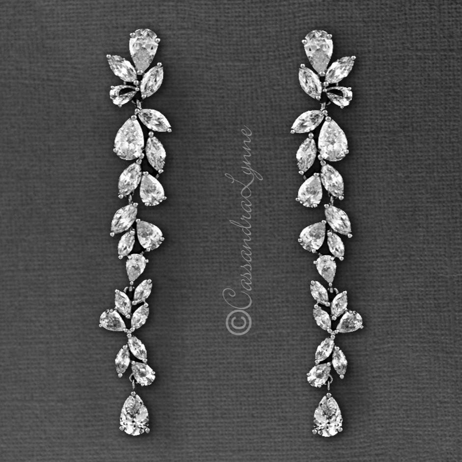 Long Bridal Earrings of Teardrop and Marquise CZ - Earrings - Cassandra Lynne