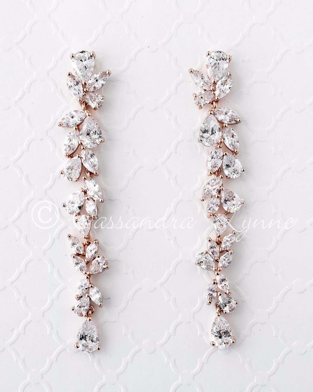 Long Bridal Earrings of Teardrop and Marquise CZ - Cassandra Lynne