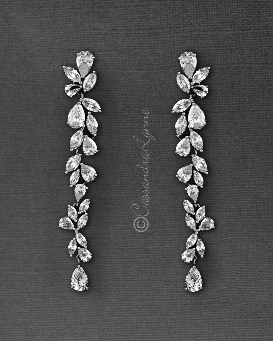 Long Bridal Earrings of Teardrop and Marquise CZ - Cassandra Lynne