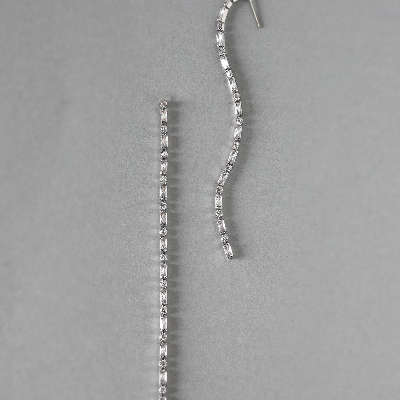 Long Delicate Baguette CZ Wedding Earrings - Earrings - Cassandra Lynne