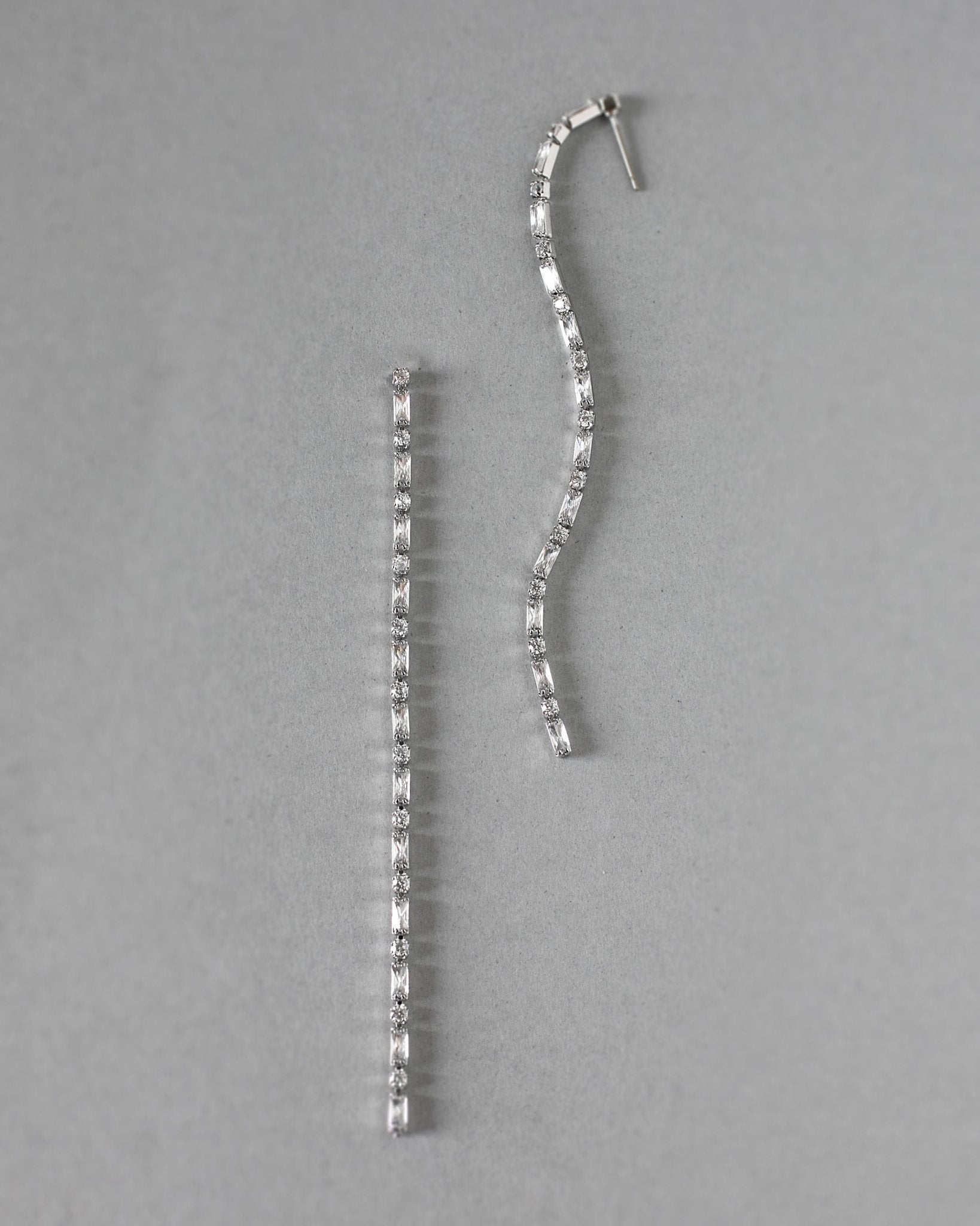 Long Delicate Baguette CZ Wedding Earrings - Earrings - Cassandra Lynne