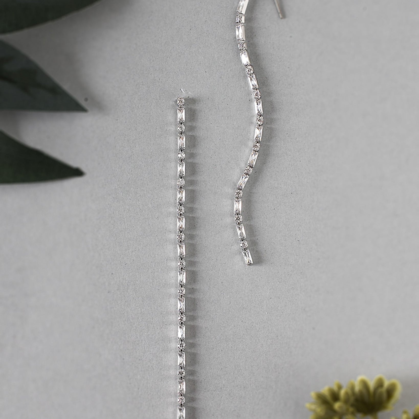 Long Delicate Baguette CZ Wedding Earrings - Earrings - Cassandra Lynne