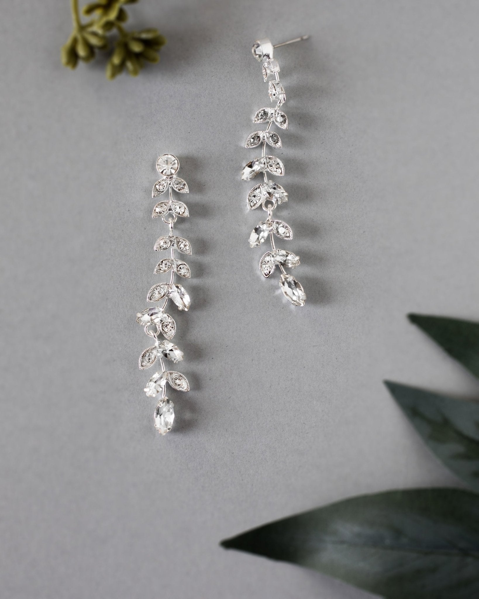 Long Leaf Vine Bridal Earrings - Earrings - Cassandra Lynne
