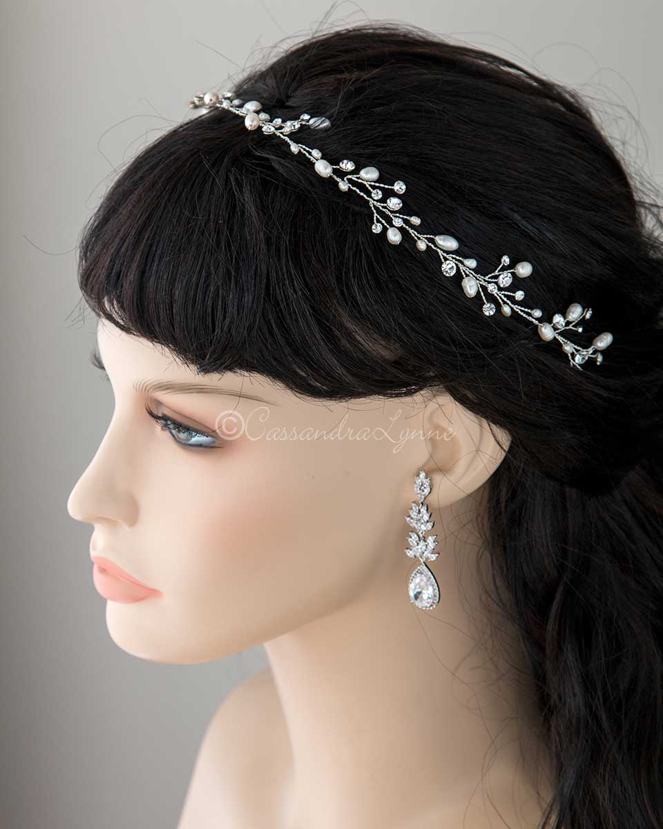 Long Wedding Hair Vine with Freshwater Pearls - Cassandra Lynne