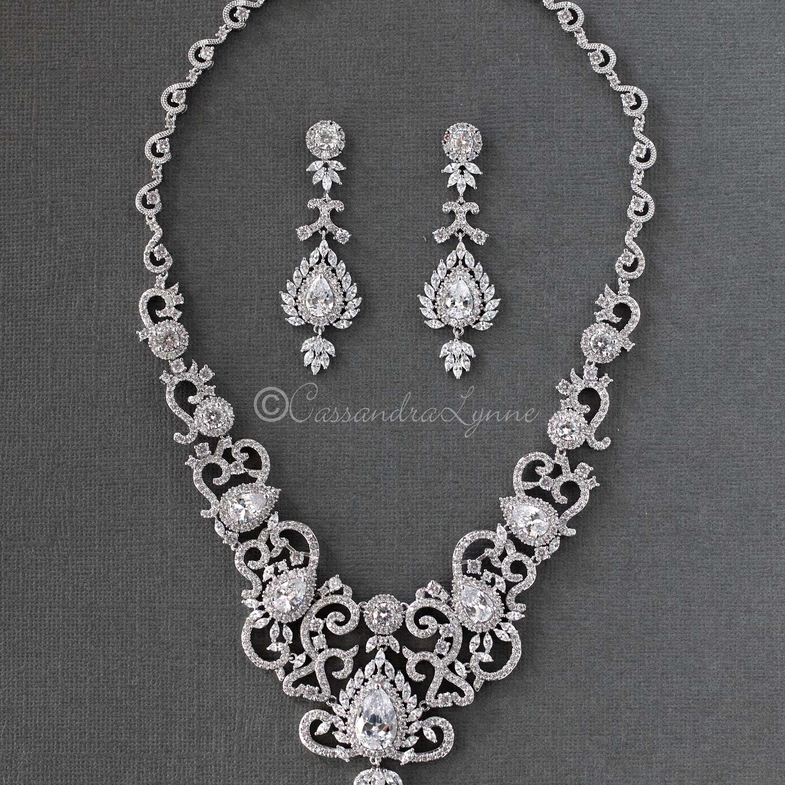 Luxury CZ Bridal Necklace and Earrings - Necklace Set - Cassandra Lynne
