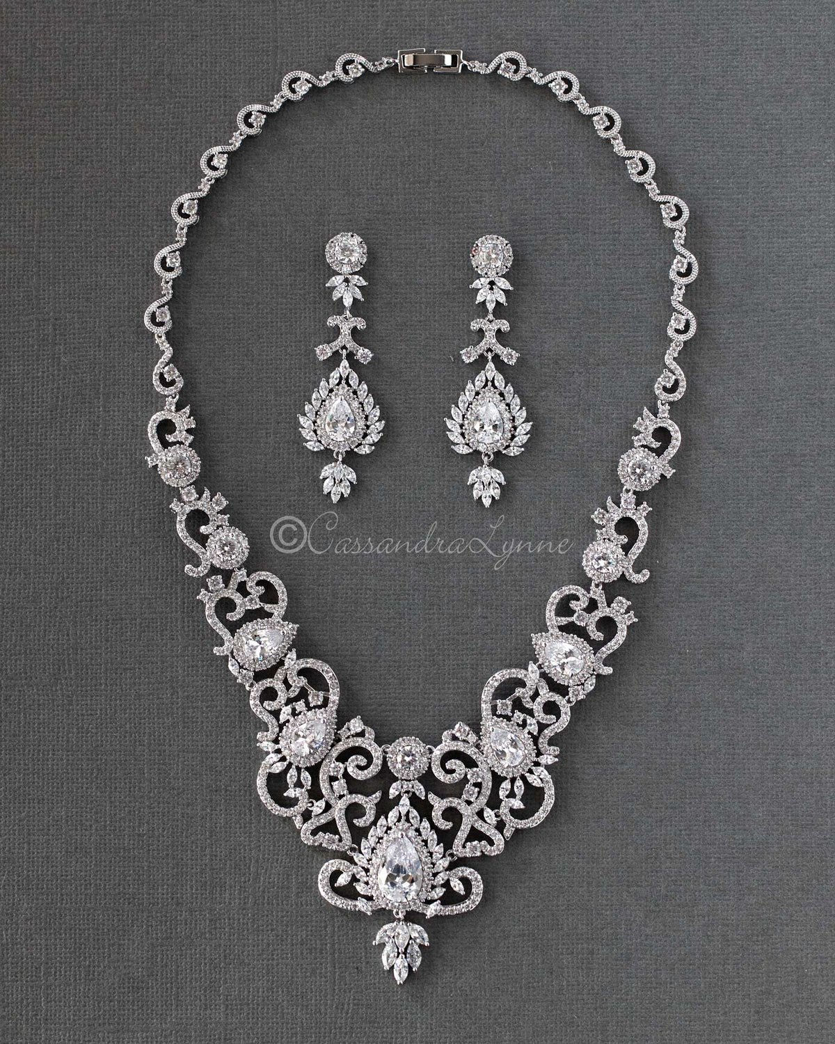 Luxury CZ Bridal Necklace and Earrings - Necklace Set - Cassandra Lynne