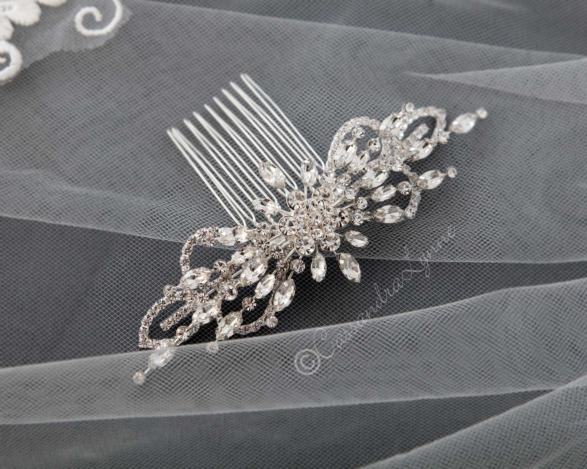 Marquise Burst Bridal Veil Comb - Hair Comb - Cassandra Lynne