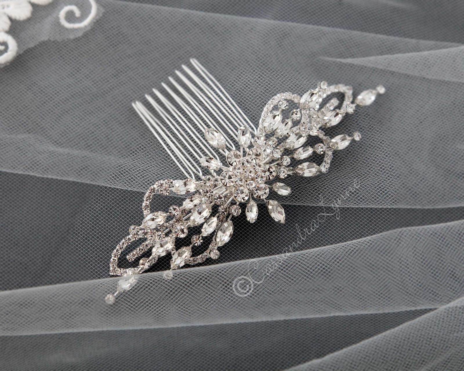 Marquise Burst Bridal Veil Comb - Cassandra Lynne