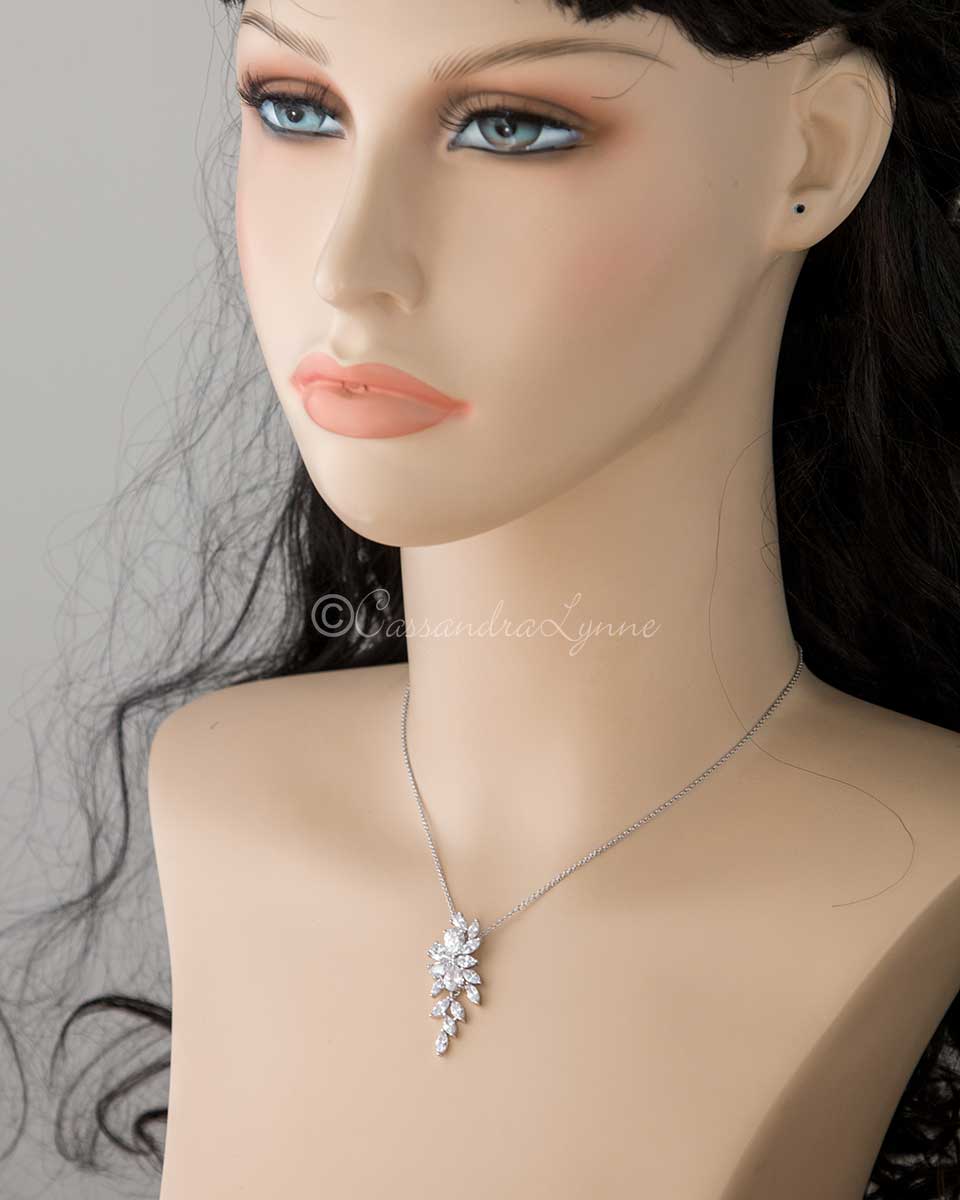 Marquise Flower Vine CZ Pendant Necklace - Pendant - Cassandra Lynne