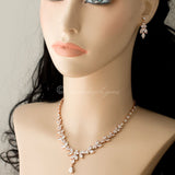 Marquise Leaf Bridal Necklace and Earrings Adjustable Set - Necklace Set - Cassandra Lynne