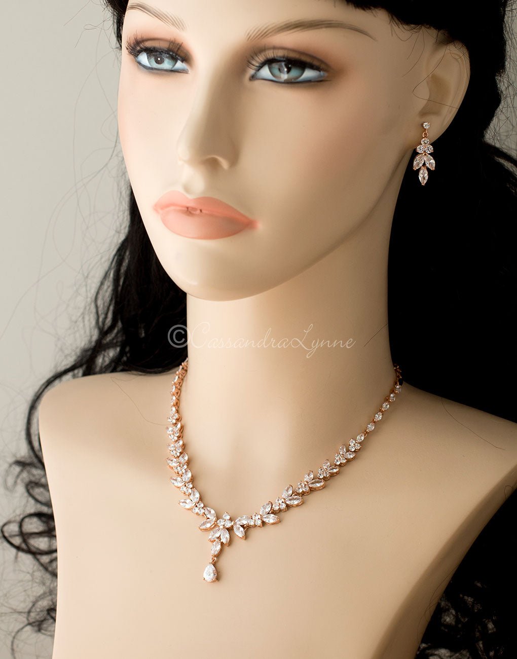 Marquise Leaf Bridal Necklace and Earrings Adjustable Set - Necklace Set - Cassandra Lynne