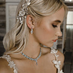 Marquise Leaf Bridal Necklace and Earrings Adjustable Set - Necklace Set - Cassandra Lynne