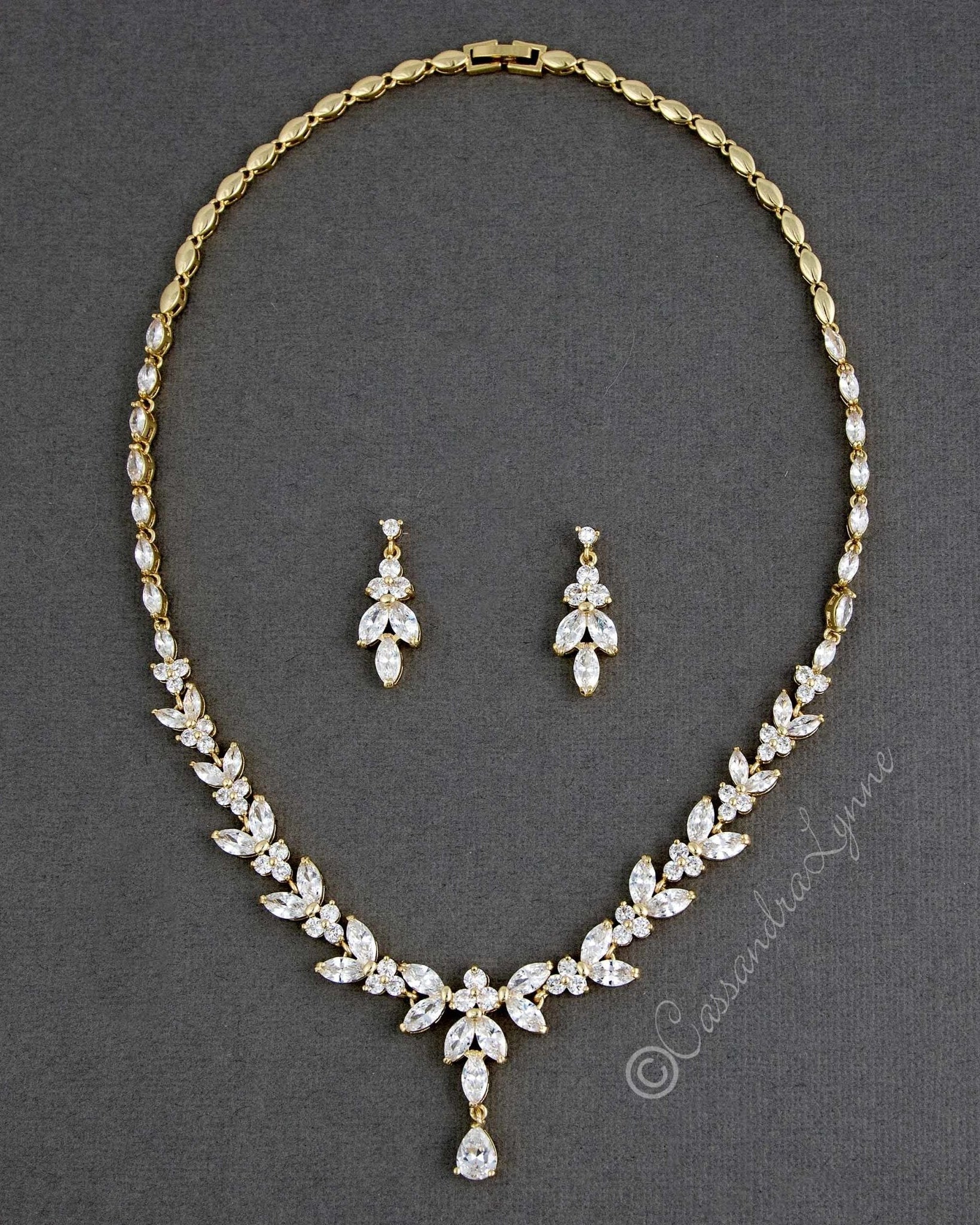 Marquise Leaf Bridal Necklace and Earrings - Necklace Set - Cassandra Lynne