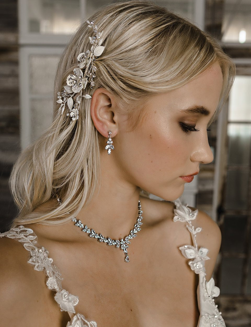 Marquise Leaf Bridal Necklace and Earrings - Necklace Set - Cassandra Lynne