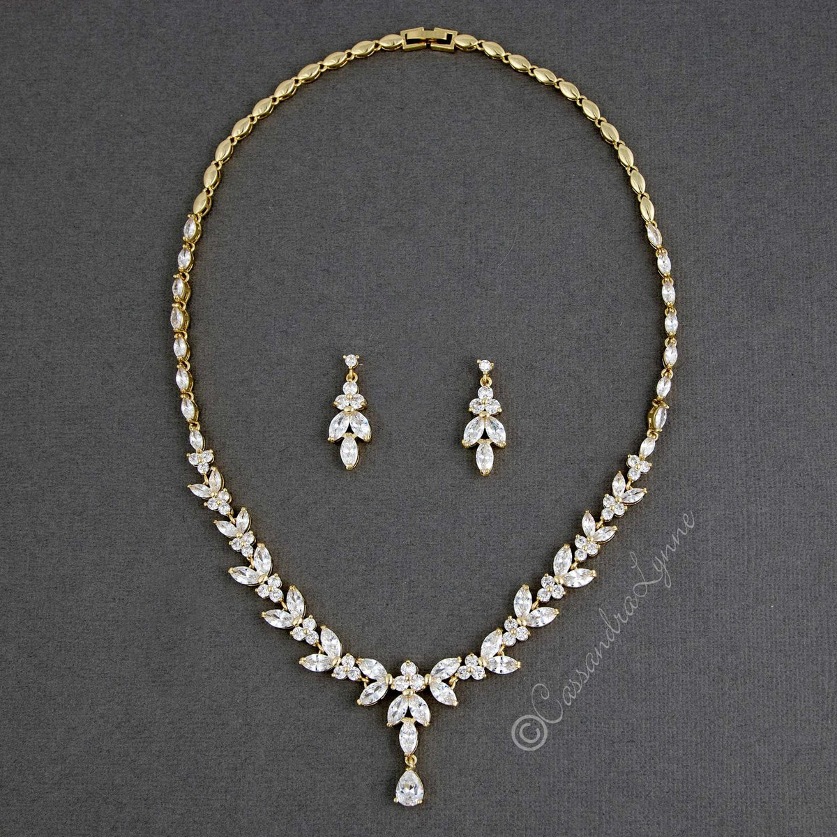 Marquise Leaf Bridal Necklace and Earrings - Cassandra Lynne