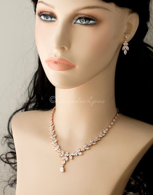 Marquise Leaf Bridal Necklace and Earrings - Cassandra Lynne
