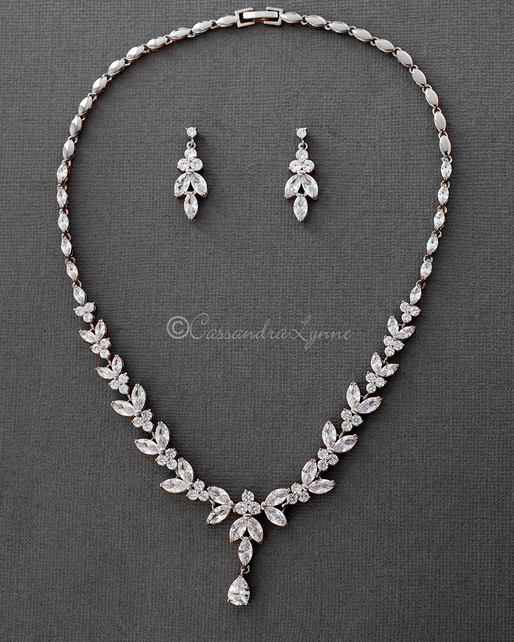 Marquise Leaf Bridal Necklace and Earrings - Cassandra Lynne