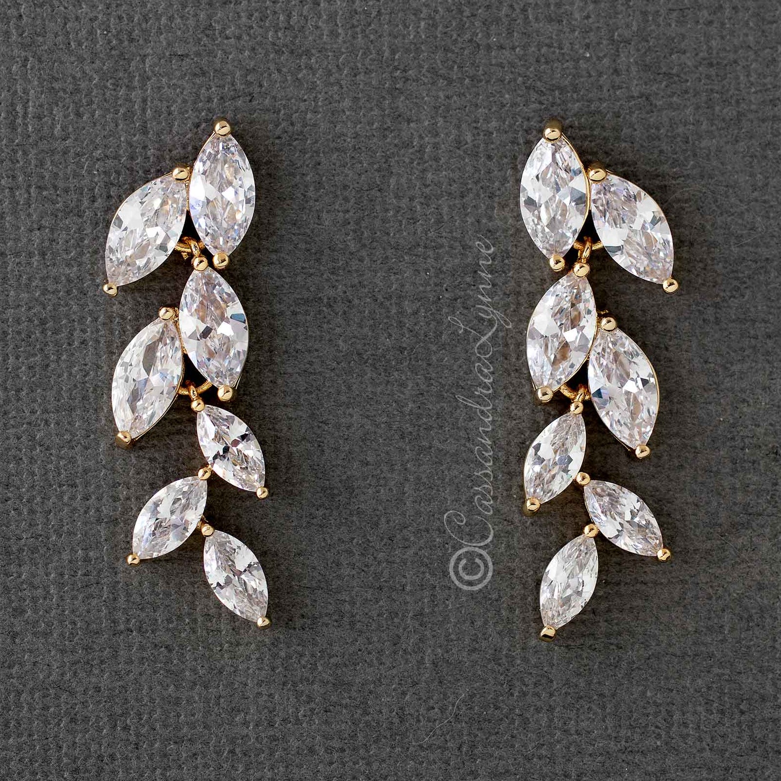 Marquise Leaf Dangle CZ Earrings - Earrings - Cassandra Lynne