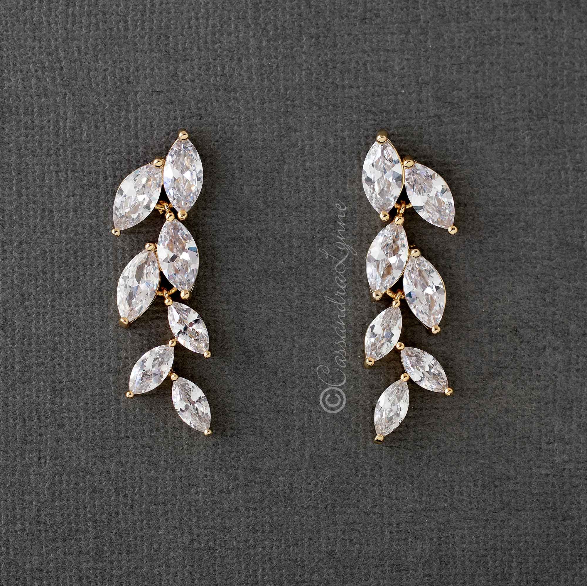 Marquise Leaf Dangle CZ Earrings - Earrings - Cassandra Lynne