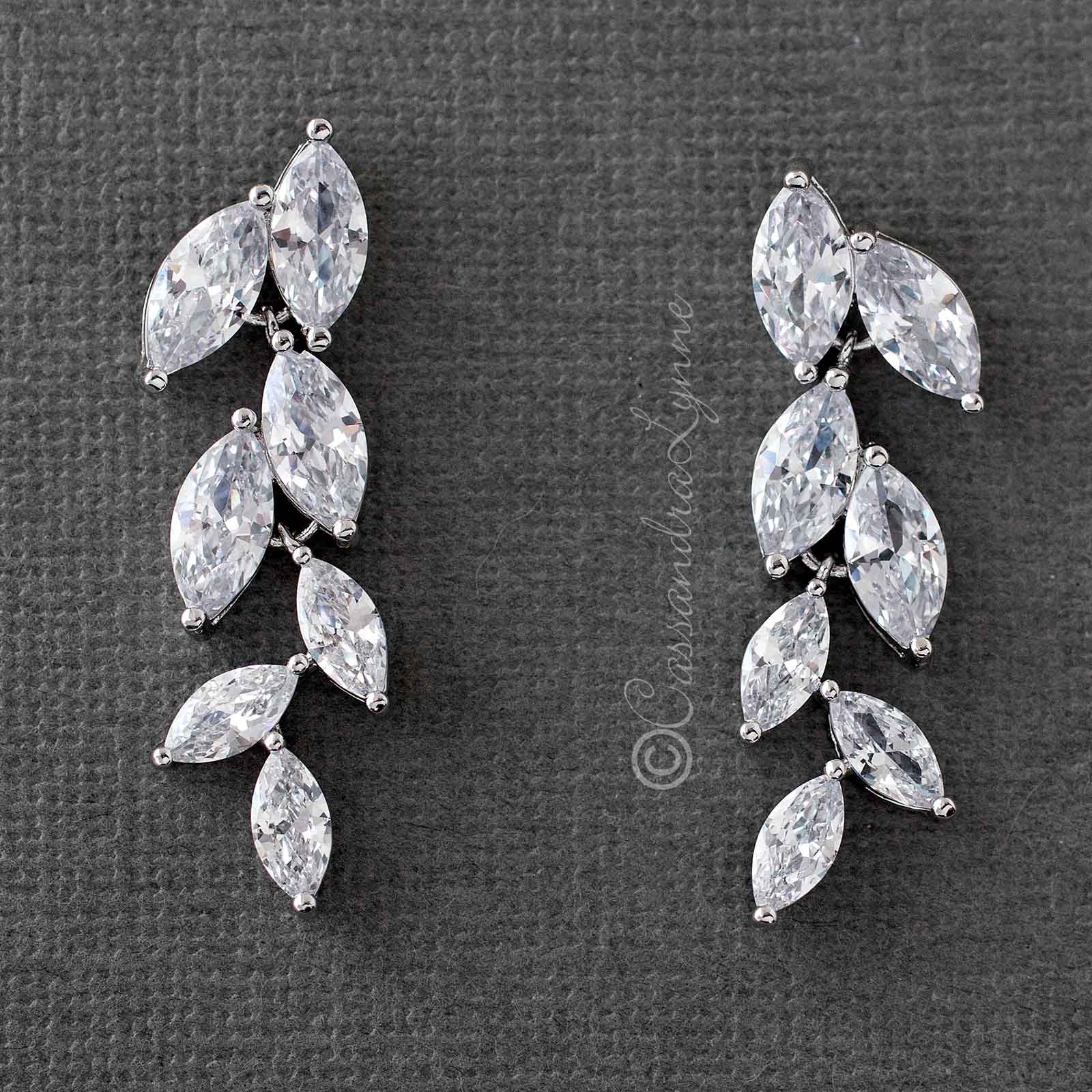 Marquise Leaf Dangle CZ Earrings - Earrings - Cassandra Lynne