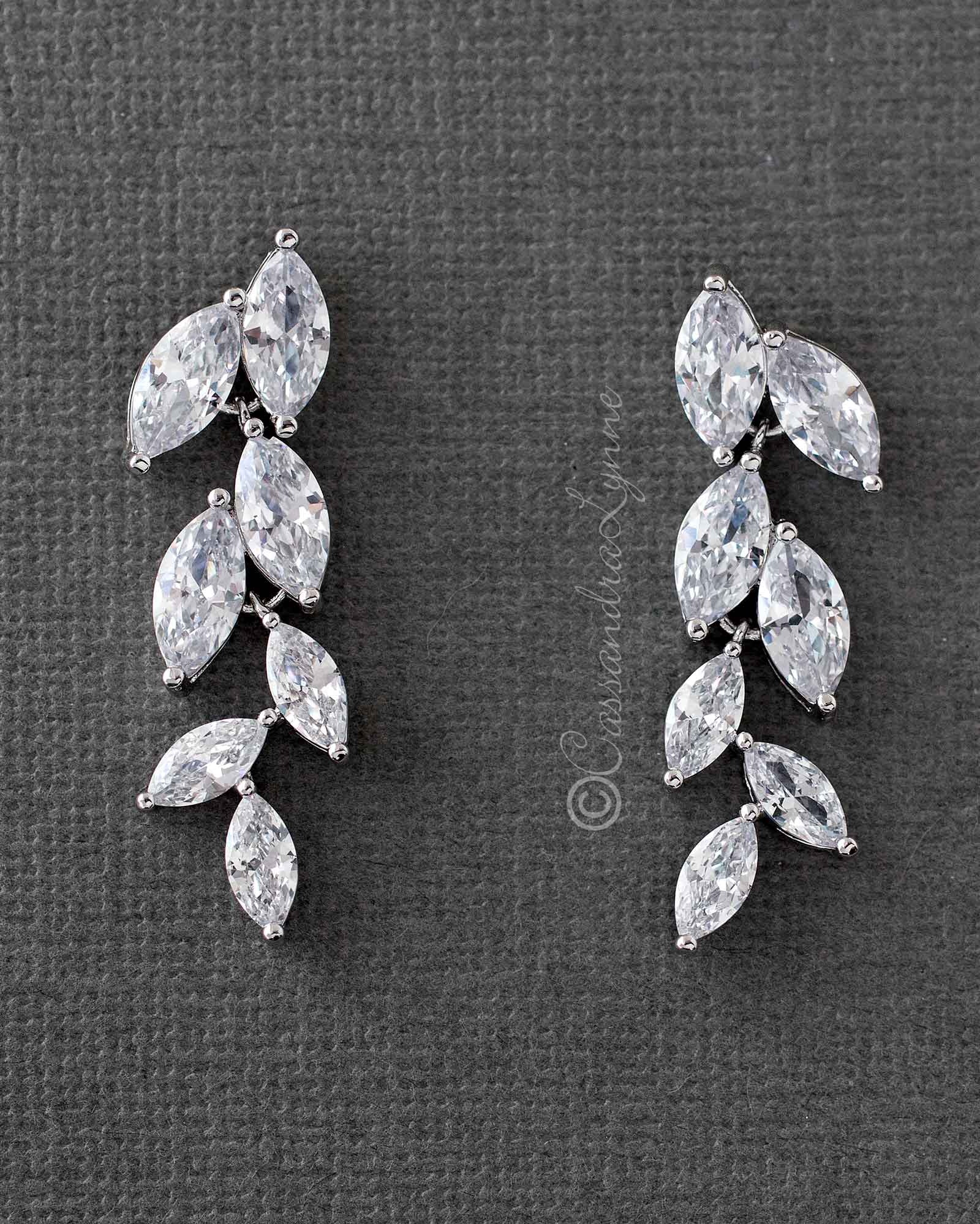 Marquise Leaf Dangle CZ Earrings - Earrings - Cassandra Lynne