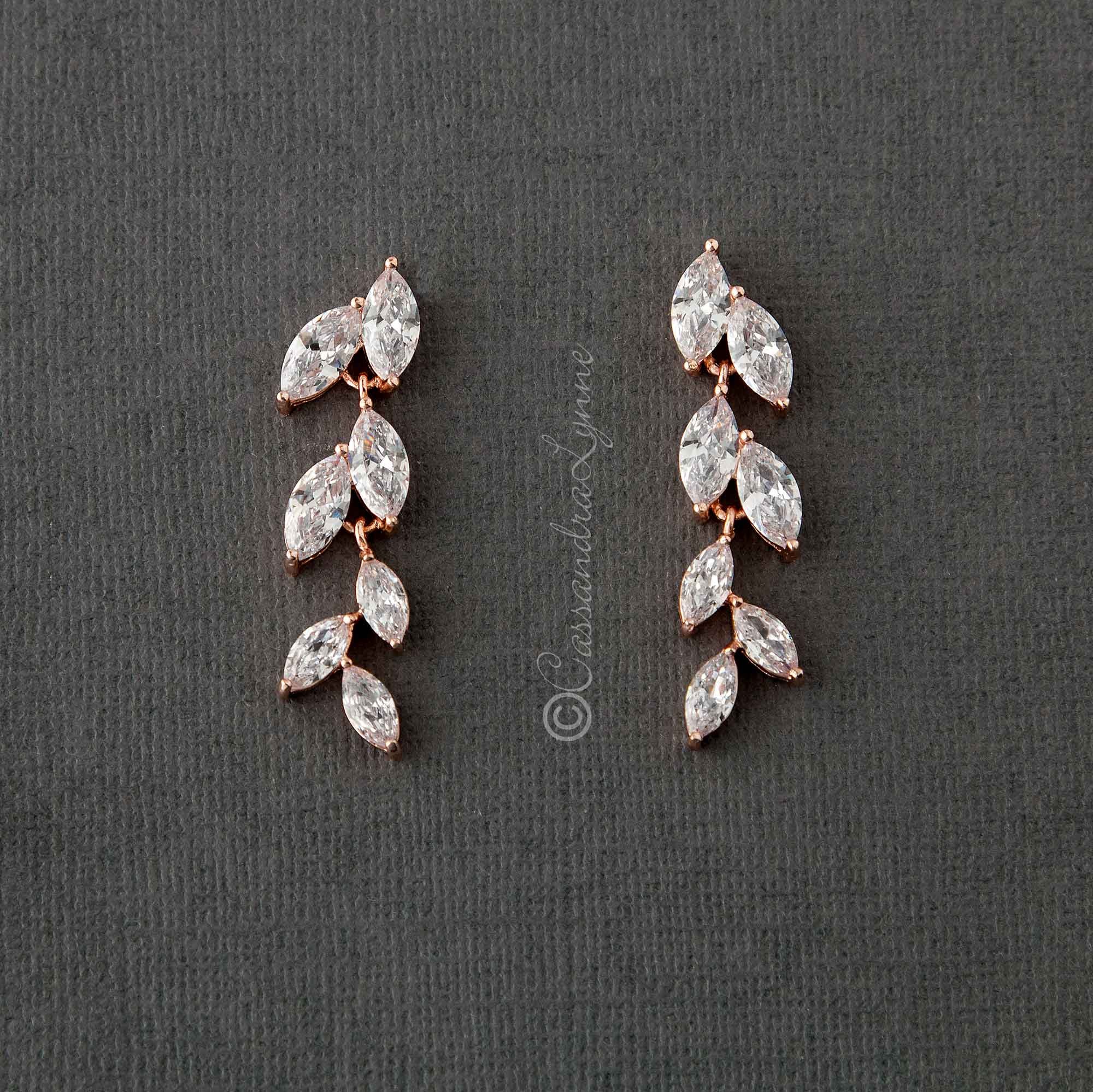 Marquise Leaf Dangle CZ Earrings - Earrings - Cassandra Lynne