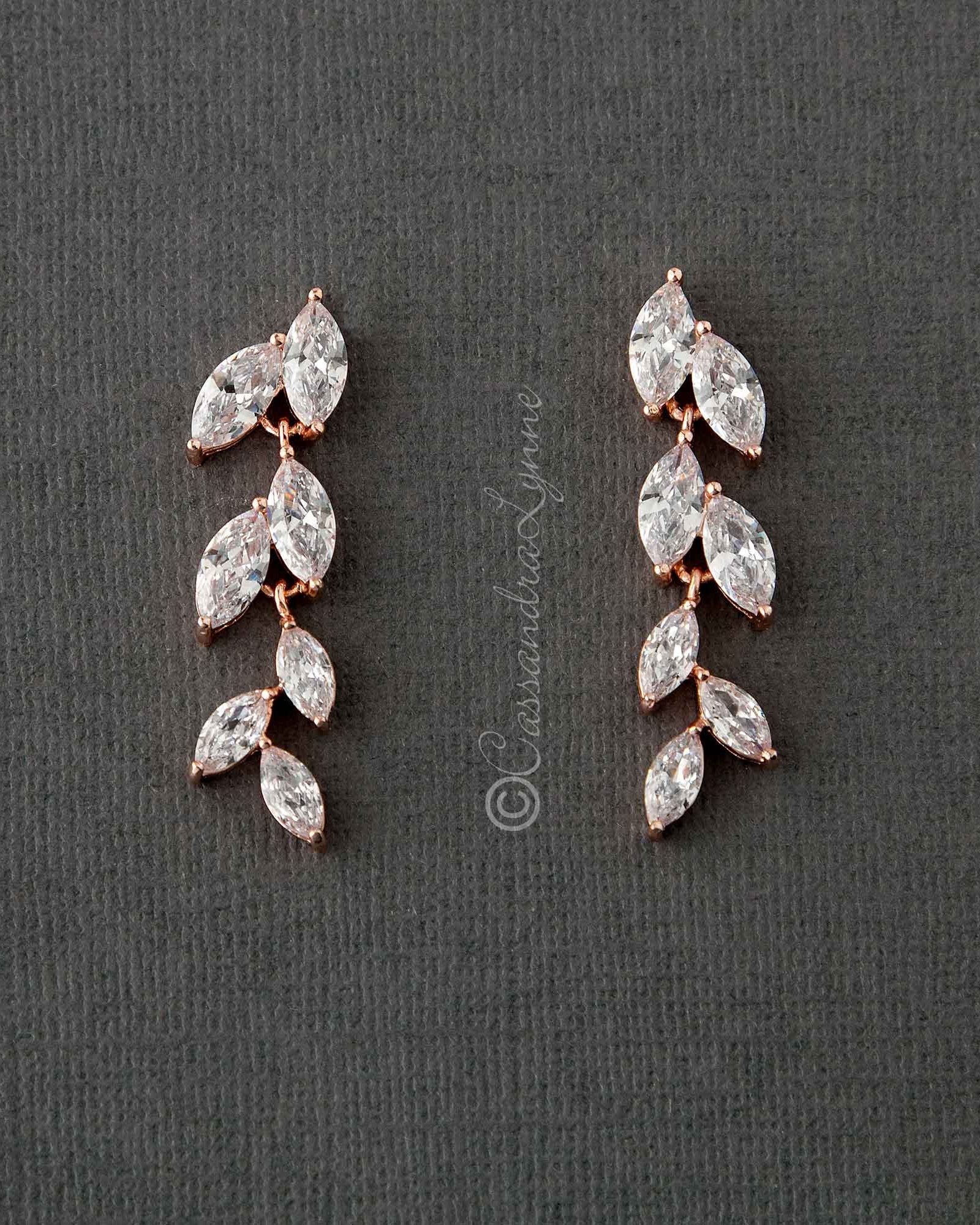 Marquise Leaf Dangle CZ Earrings - Earrings - Cassandra Lynne