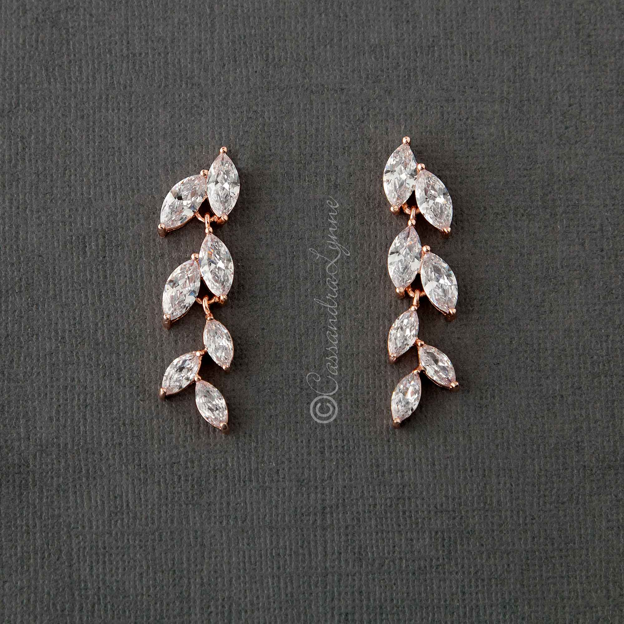 Marquise Leaf Dangle CZ Earrings - Earrings - Cassandra Lynne