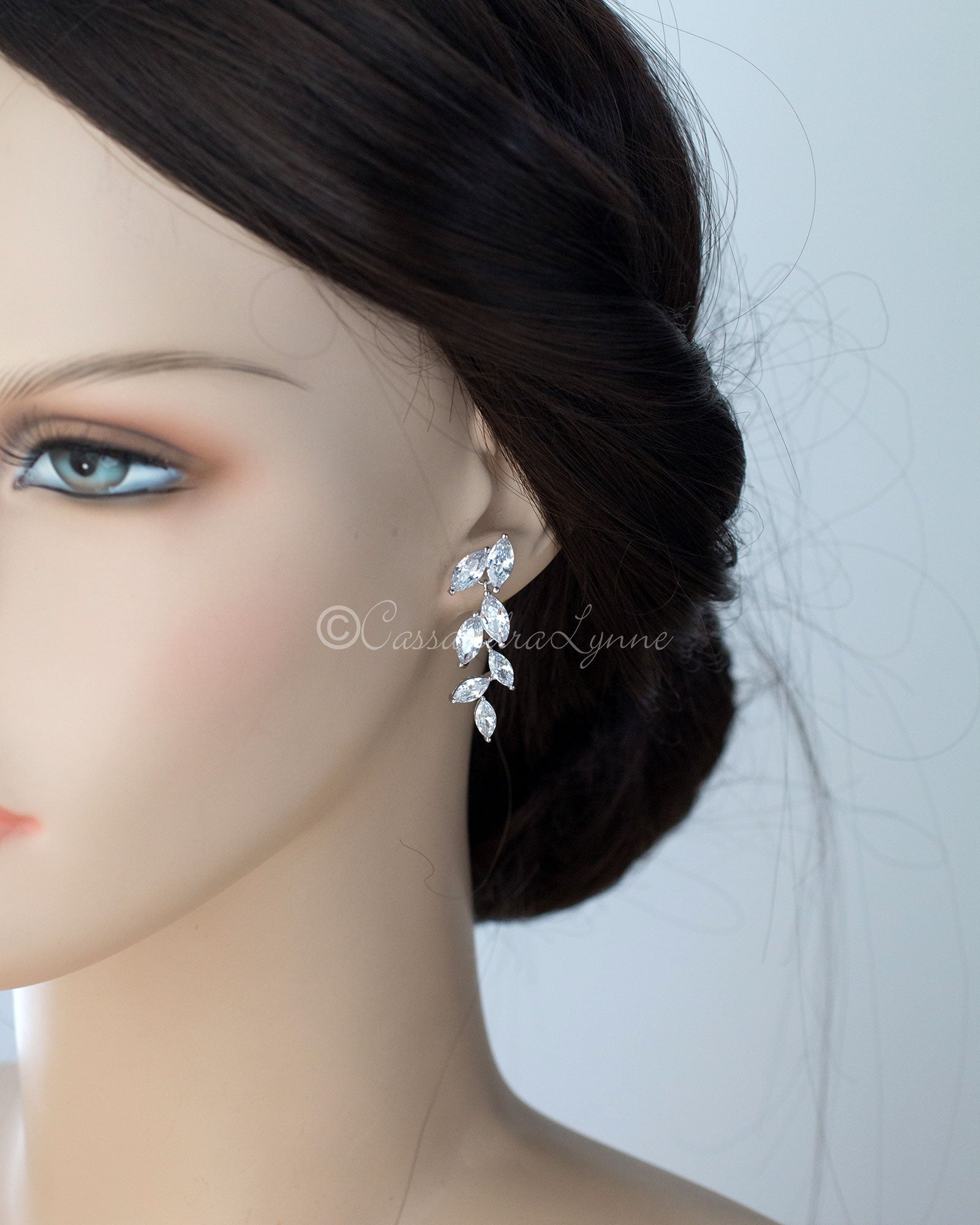 Marquise Leaf Dangle CZ Earrings - Earrings - Cassandra Lynne