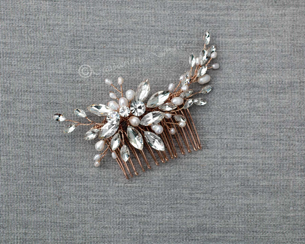 Marquise Spray Bridal Comb with Pearls - Cassandra Lynne