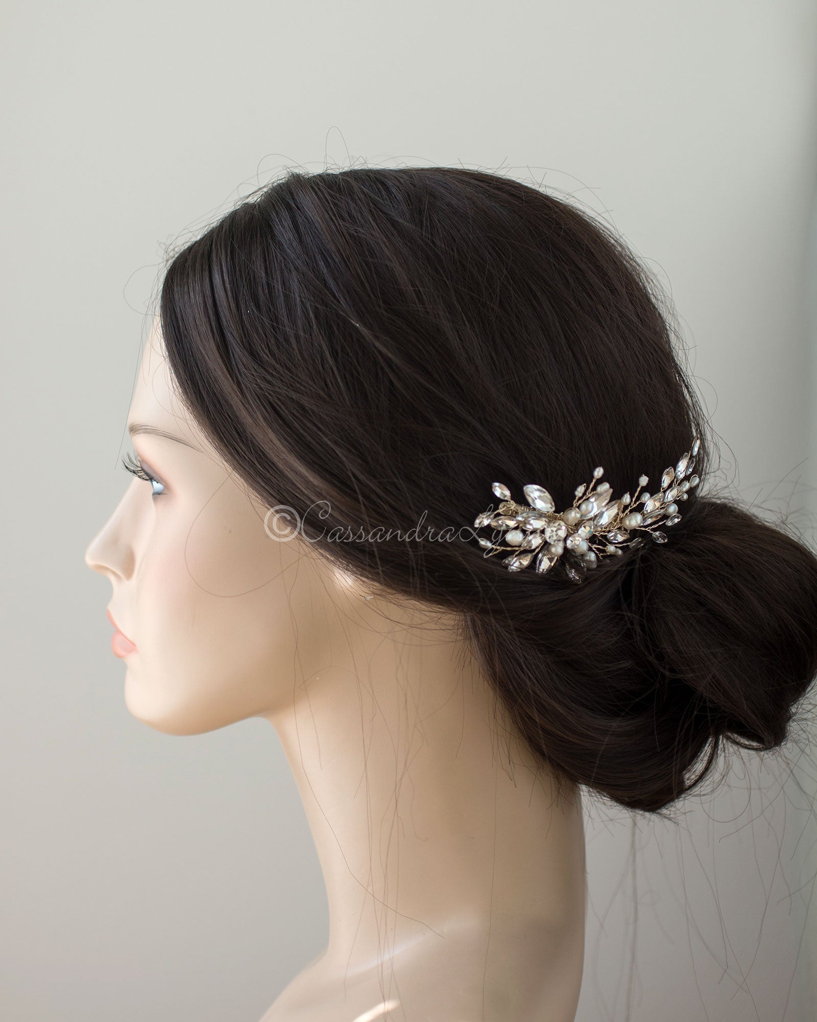 Marquise Spray Bridal Comb with Pearls - Cassandra Lynne