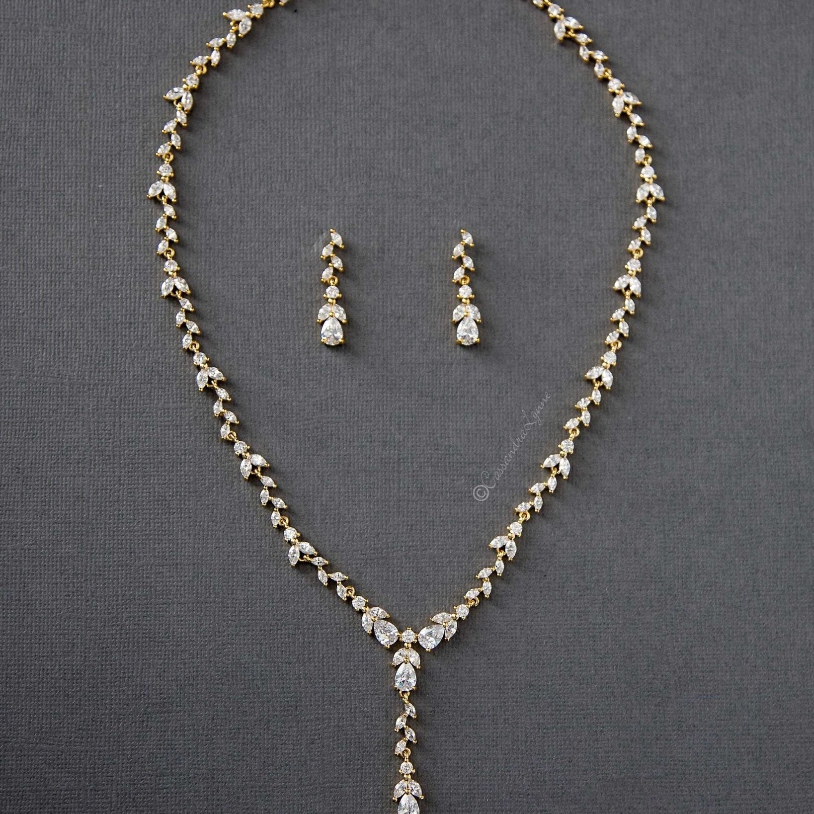 Marquise Vine and Pear Drop CZ Necklace Set - Necklace Set - Cassandra Lynne