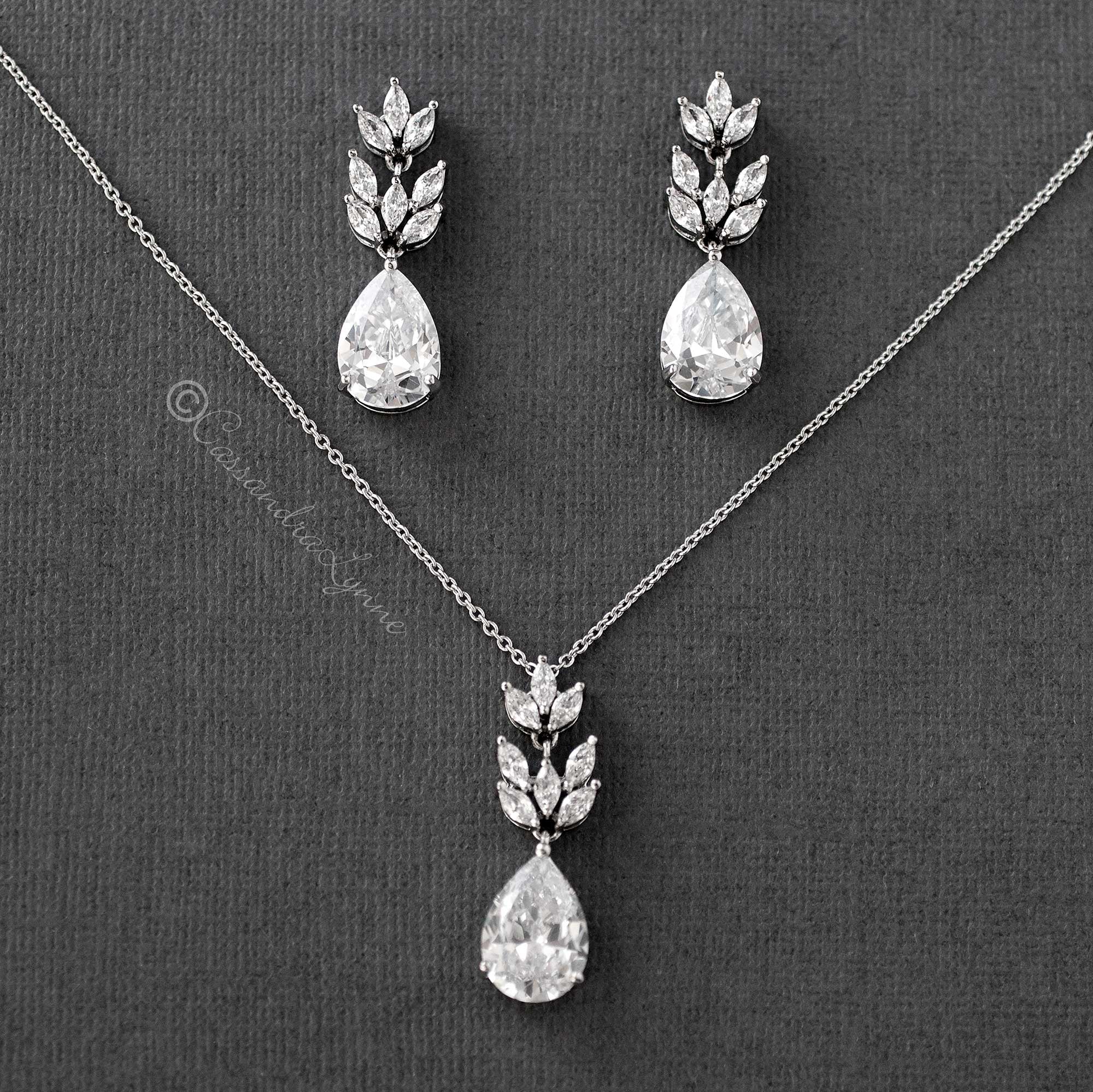 Marquise Water Drop Pendant Necklace Set - Necklace Set - Cassandra Lynne