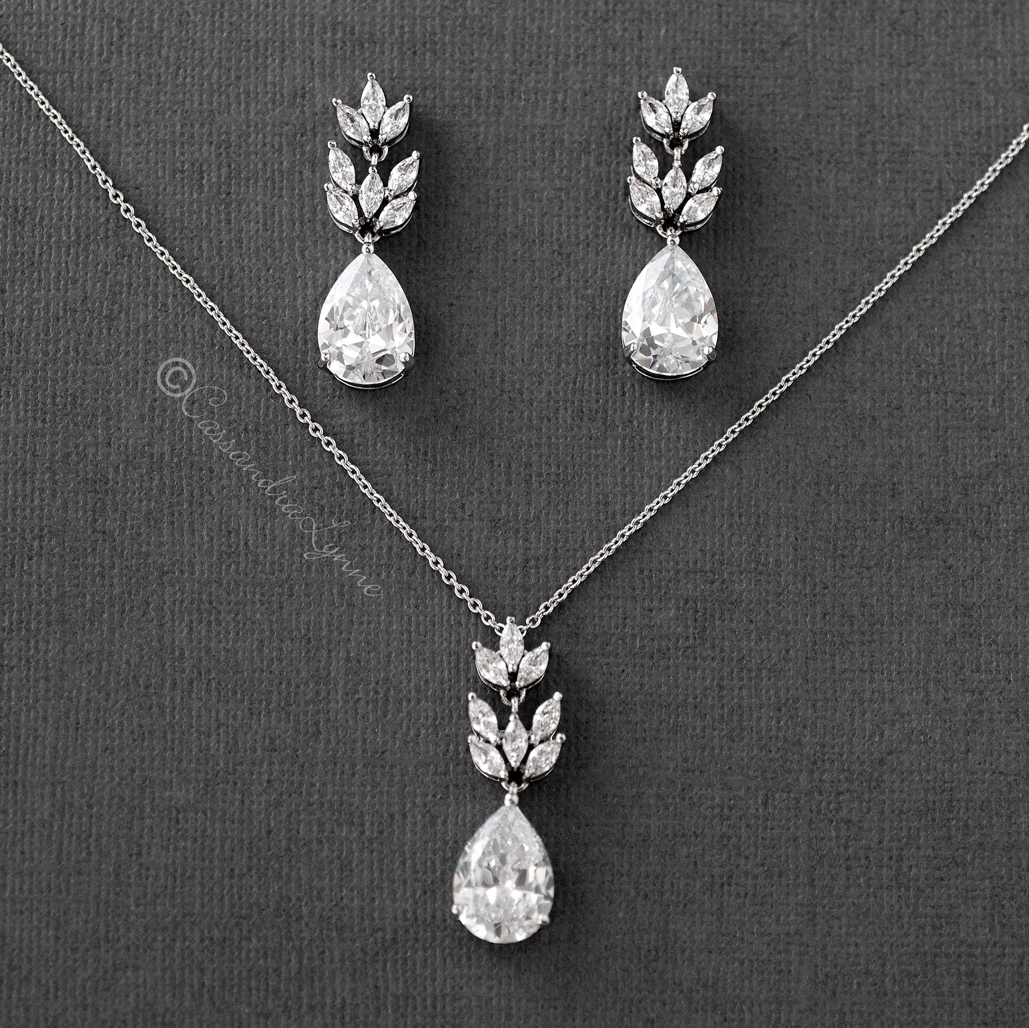 Marquise Water Drop Pendant Necklace Set - Necklace Set - Cassandra Lynne