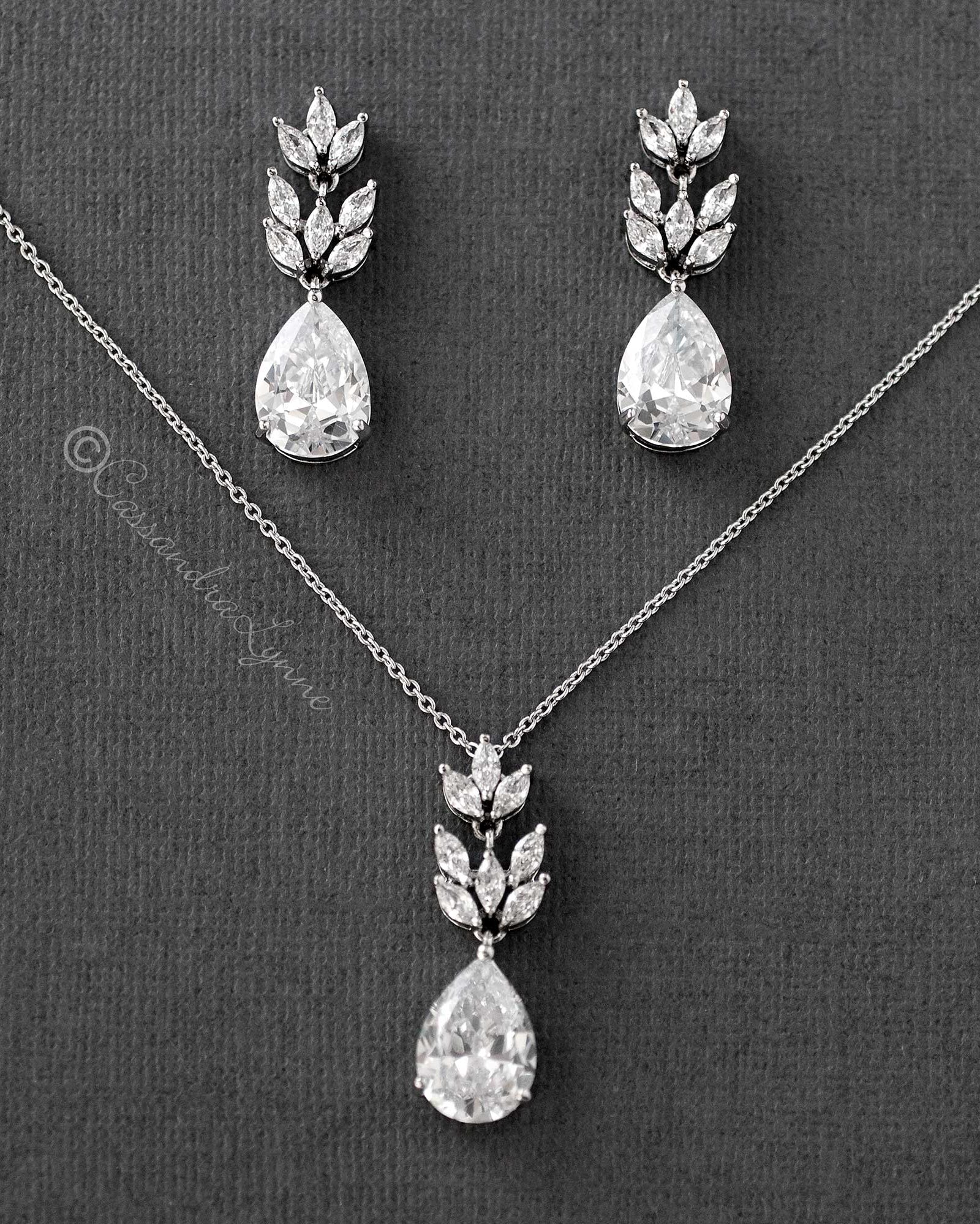 Marquise Water Drop Pendant Necklace Set - Necklace Set - Cassandra Lynne